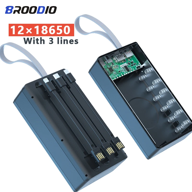 

With 3 Lines Welding-free 12*18650 Batteries Power Bank Shell 10W Fast Charger For Phones Charging DIY Box Battery Storage Boxes