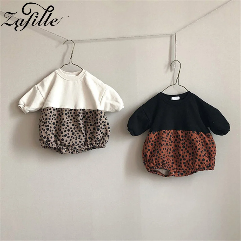 

ZAFILLE Leopard Print Baby Rompers Long Sleeve Autumn Jumpsuit For Kids Girls Clothing Patchwork Newborn Bodysuit Boys Outwears