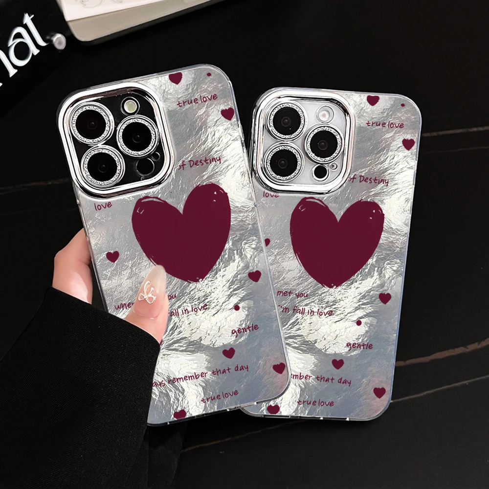 Фото Чехол для телефона Wine Red Giant Heart для iPhone 17, 16, 14, 15, 13, 12, 11 Pro Max, 16, 15, 14 Plus, 17 Air с гальваническим покрытием линз и защитой от падений №3