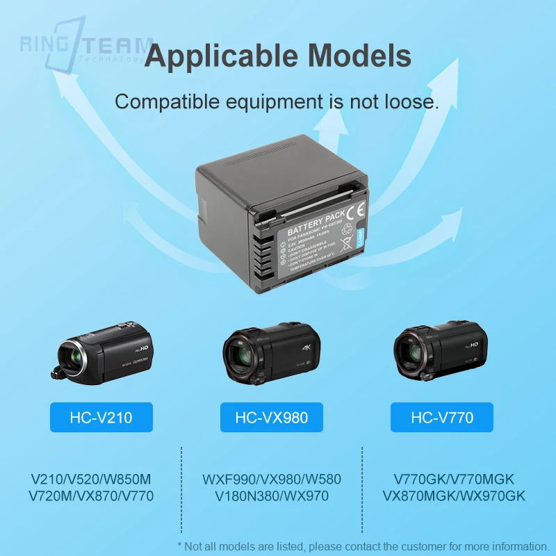 3900 мАч VW-VBT380 VW VBT380 VWVBT380 VW-VBT190 Аккумулятор и зарядное устройство для Panasonic HC-V260 HC-V380