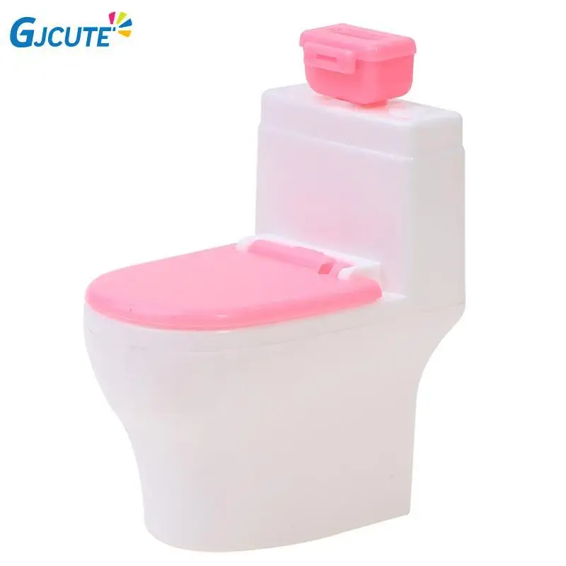 

Мебель для кукольного домика, винтажная модель для ванной комнаты, розовый и белый цвет, миниатюрные детские игрушки для ролевых игр, аксесс...