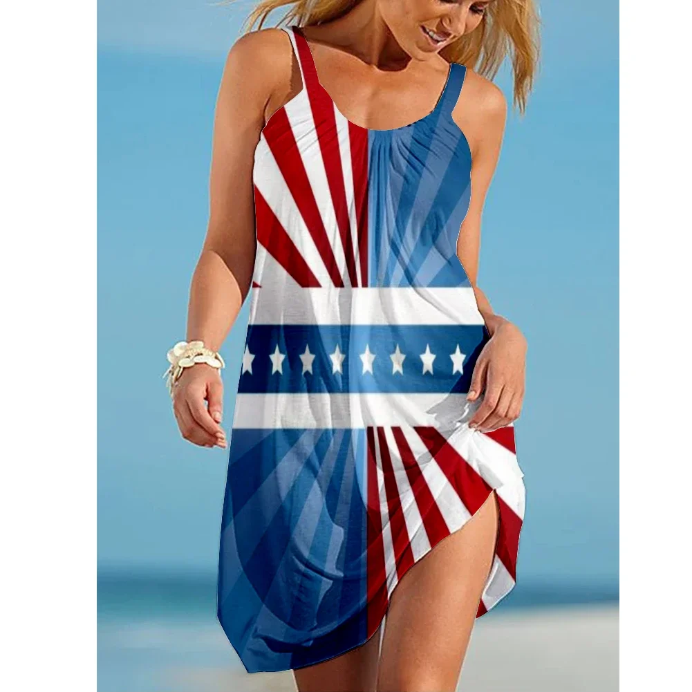 

Women's shoulder Mini dress dress casual bandages beach and beach dress Summer sleeveless back halter Dress 3D printed beach