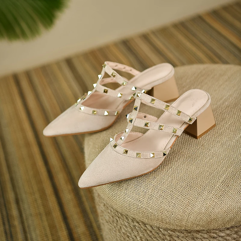 Мюли женские из искусственной замши пикантная модная летняя обувь с закрытым