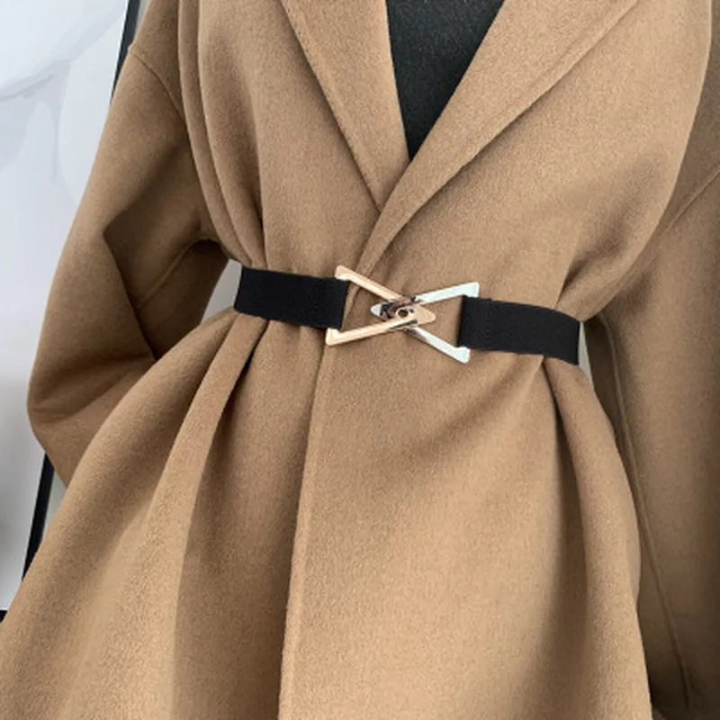 Korean Triangle Buckle Belt Simple Fashion Elastic Women Wristband 4 Color Dress Sweater Suit Versatile Lady Belt Accessories