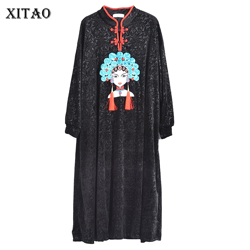 

XITAO, модные платья в китайском стиле, индивидуальный узор, винтажный жаккардовый Повседневный пуловер, свободный, Новое поступление, для жен...