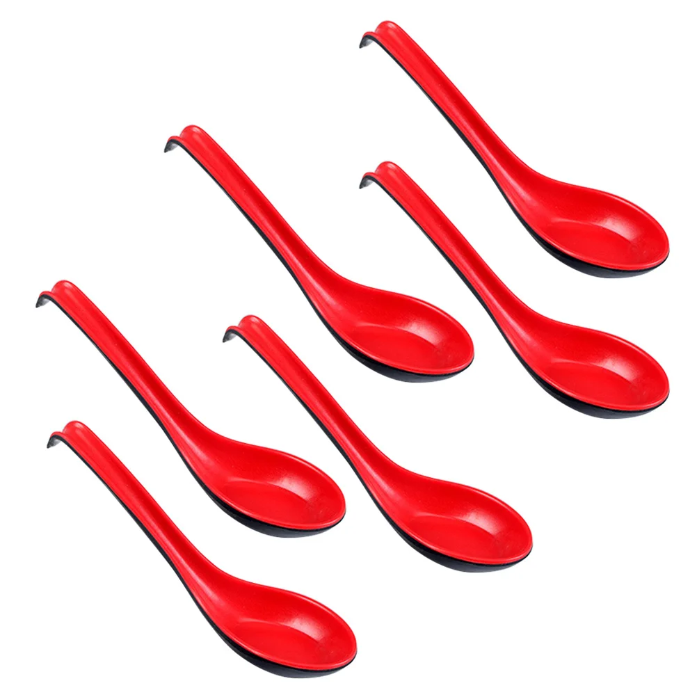 

6PCS Unbreakable Soup Spoons Black and Red Handle Serving Spoon Noodle Soup Spoons Tasting Spoon for Home Restaurant