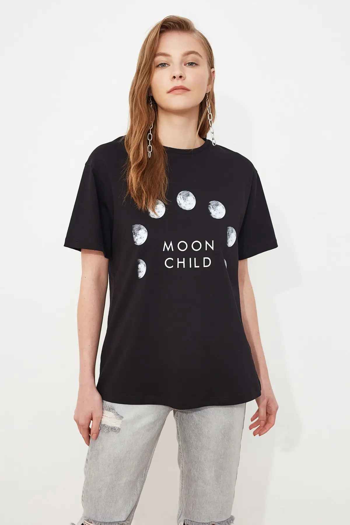 Trendyol White Printed Boyfriend Knitted T-shirt TWOSS19GS0087 | Женская одежда