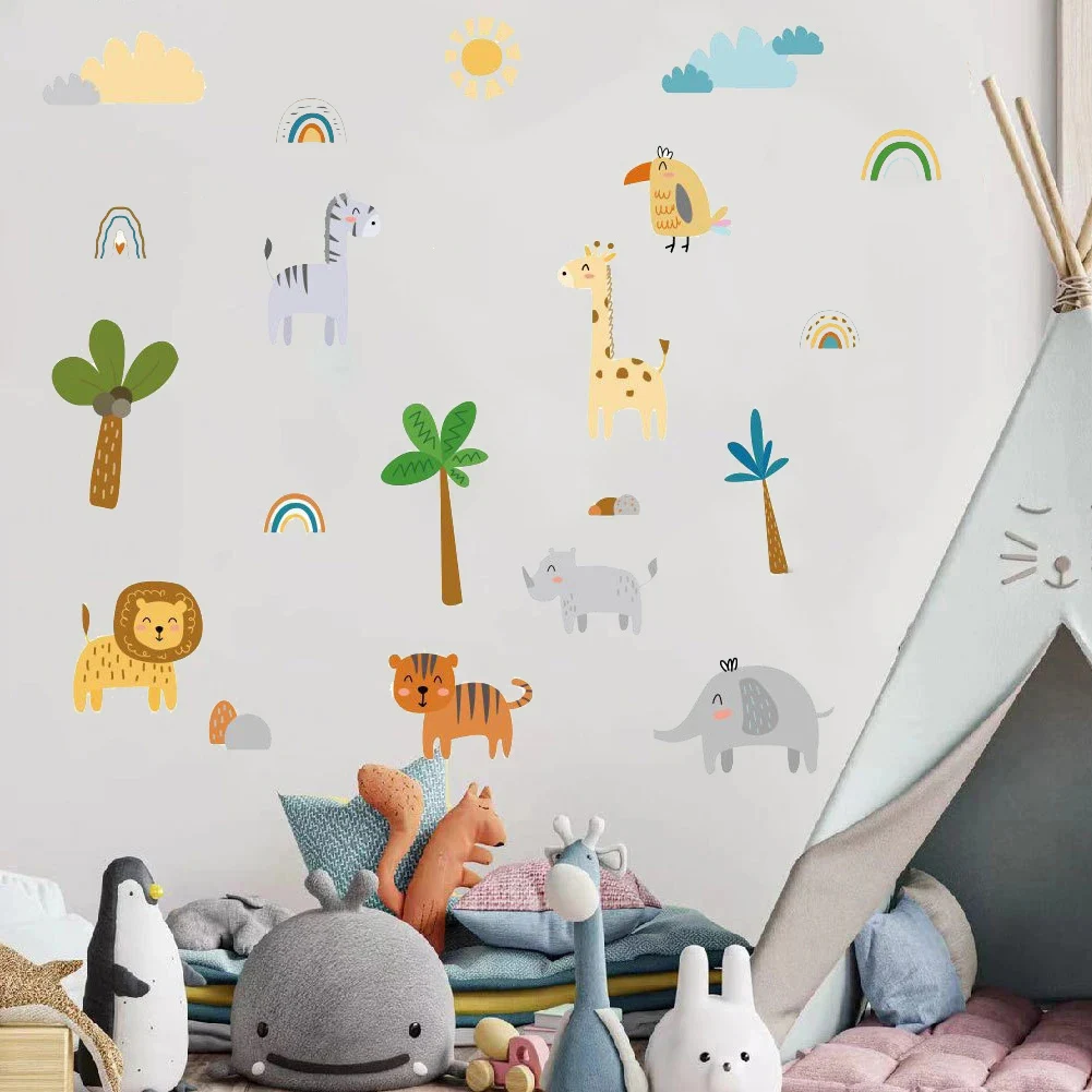 

Настенные стикеры в стиле бохо с изображением животных в джунглях для детской комнаты, для мальчиков и девочек, украшение для детской комна...
