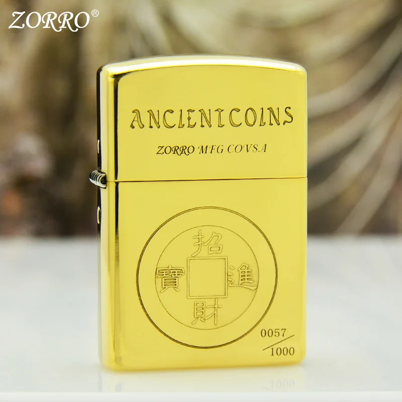 

Genuine Zorro Pure Copper Brass Zhaocaijinbao Fortune Windproof Kerosene Lighter Mirror Carved Generation