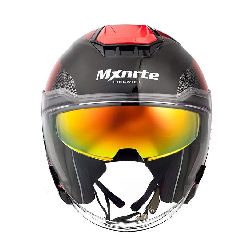 DOT Approved Mxnrte Dodge Black Red Helmet Men and Women Double Lens Half Motorcycle Off-Road Safety Casco Casque