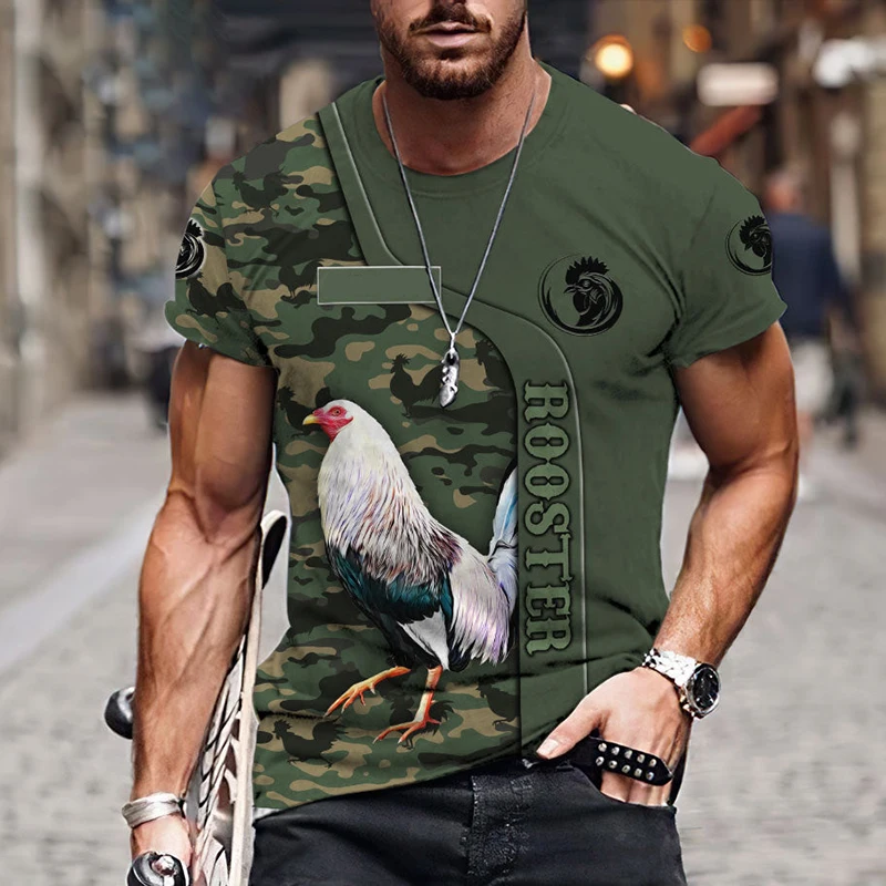 

Футболка мужская оверсайз с принтом петуха, топ свободного покроя с короткими рукавами и круглым вырезом, лето 2023