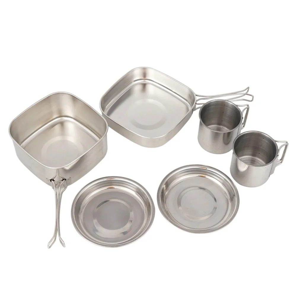 

1 Set Stainless Steel Camping Cookware Pan Pot Set Picnic Cookware (Silver)