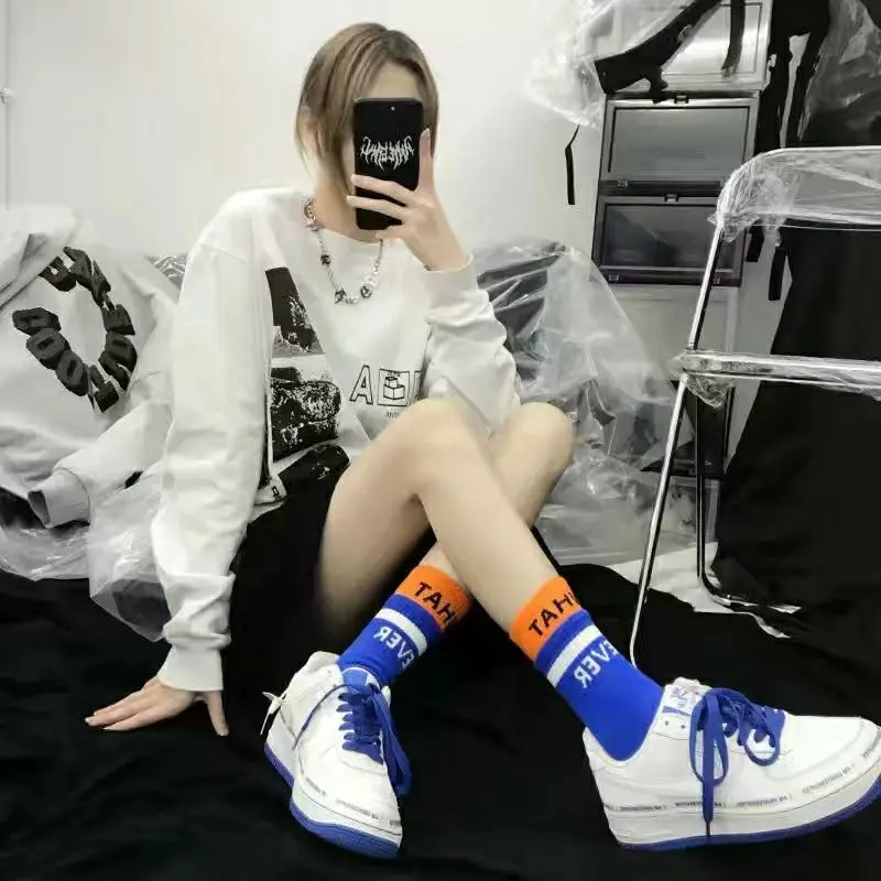 5 Pairs Cotton Socks Women's and Men's General  Contrast Color Long Tube Tide Socks  Lovers' Girlfriends Fitness Exercise Kawaii