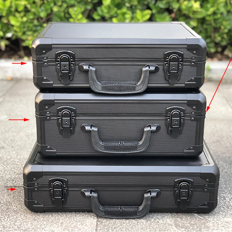 Black Aluminum Toolbox Instrument and Equipment Suitcase with Pre-cut Sponge Sample Pacakge Case Shipping Free