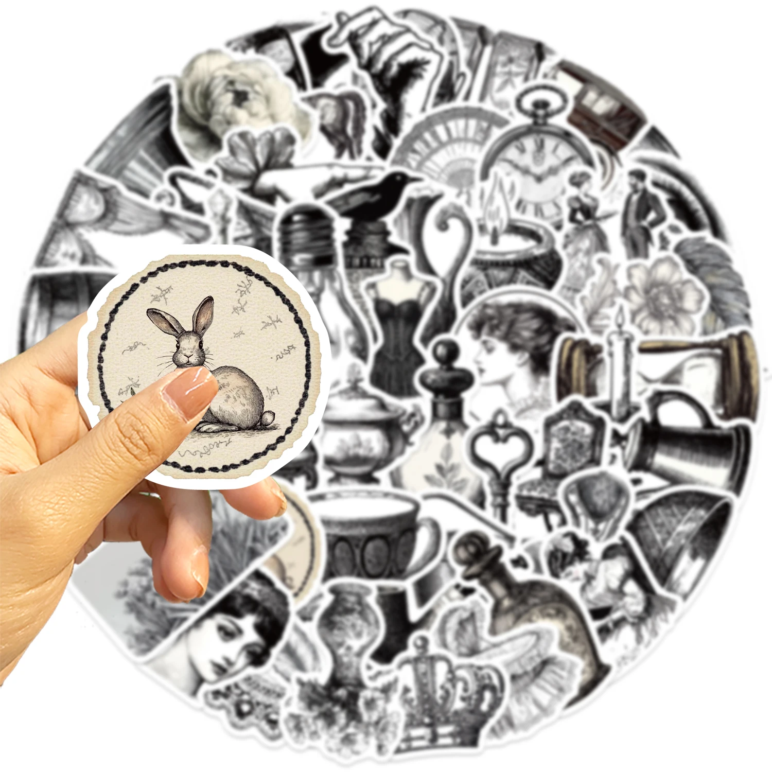 60 шт. черно-белые ретро-наклейки эстетические цветы животные сделай сам чемодан