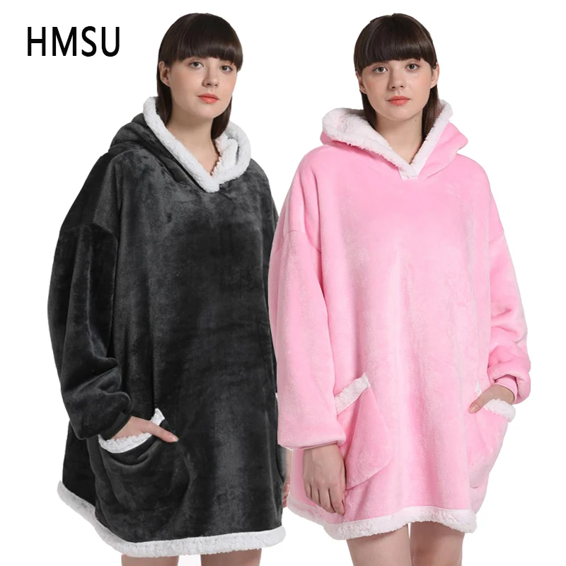 

HMSU Warm thick TV Hooded Sweater Blanket Unisex Giant Pocket Adult and Children Fleece Weighted Blankets for Beds Travel home