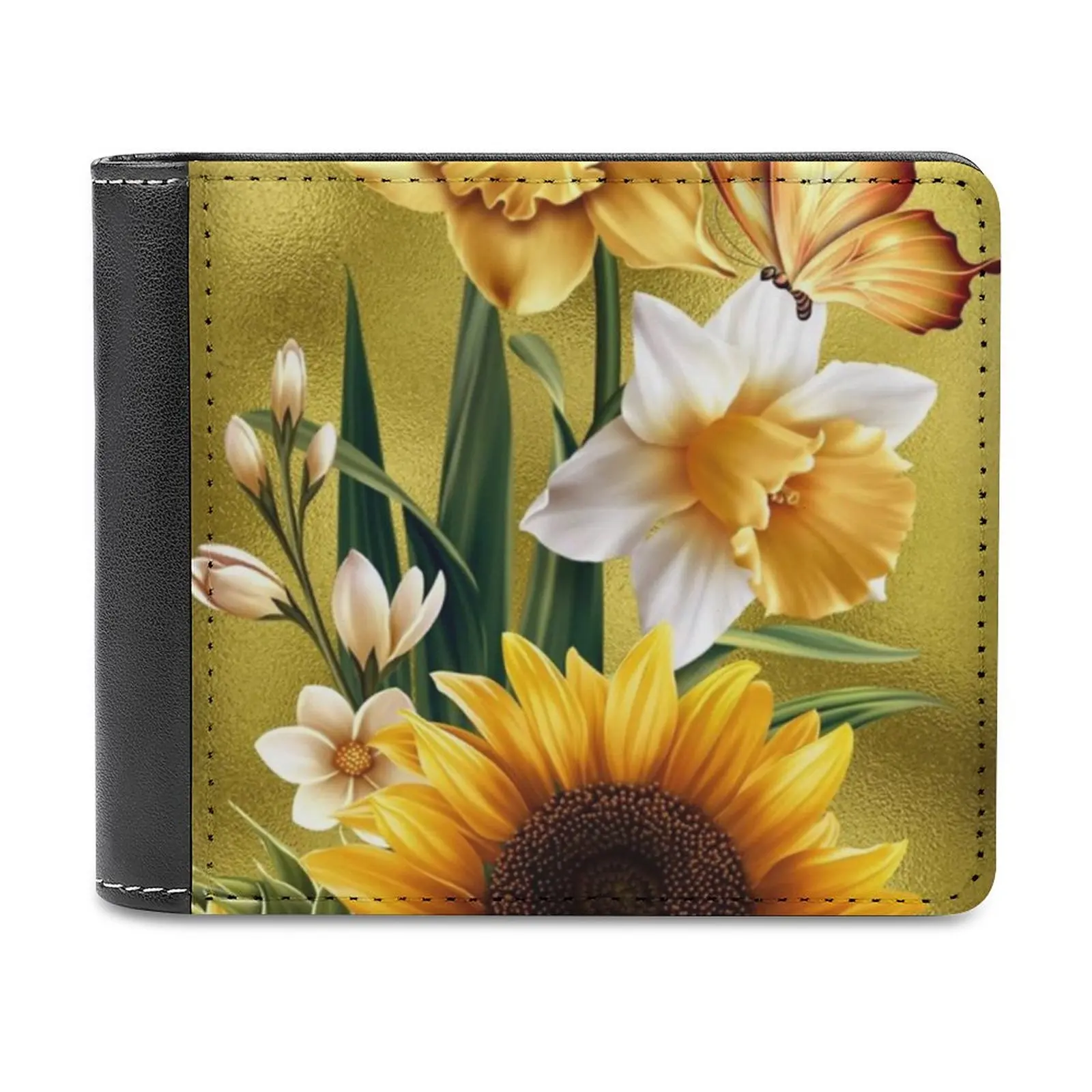 

Кошелек мужской кожаный с подсолнухами, короткий бумажник с держателем для кредитных карт, натуральный желтый винтажный с цветами подсолну...