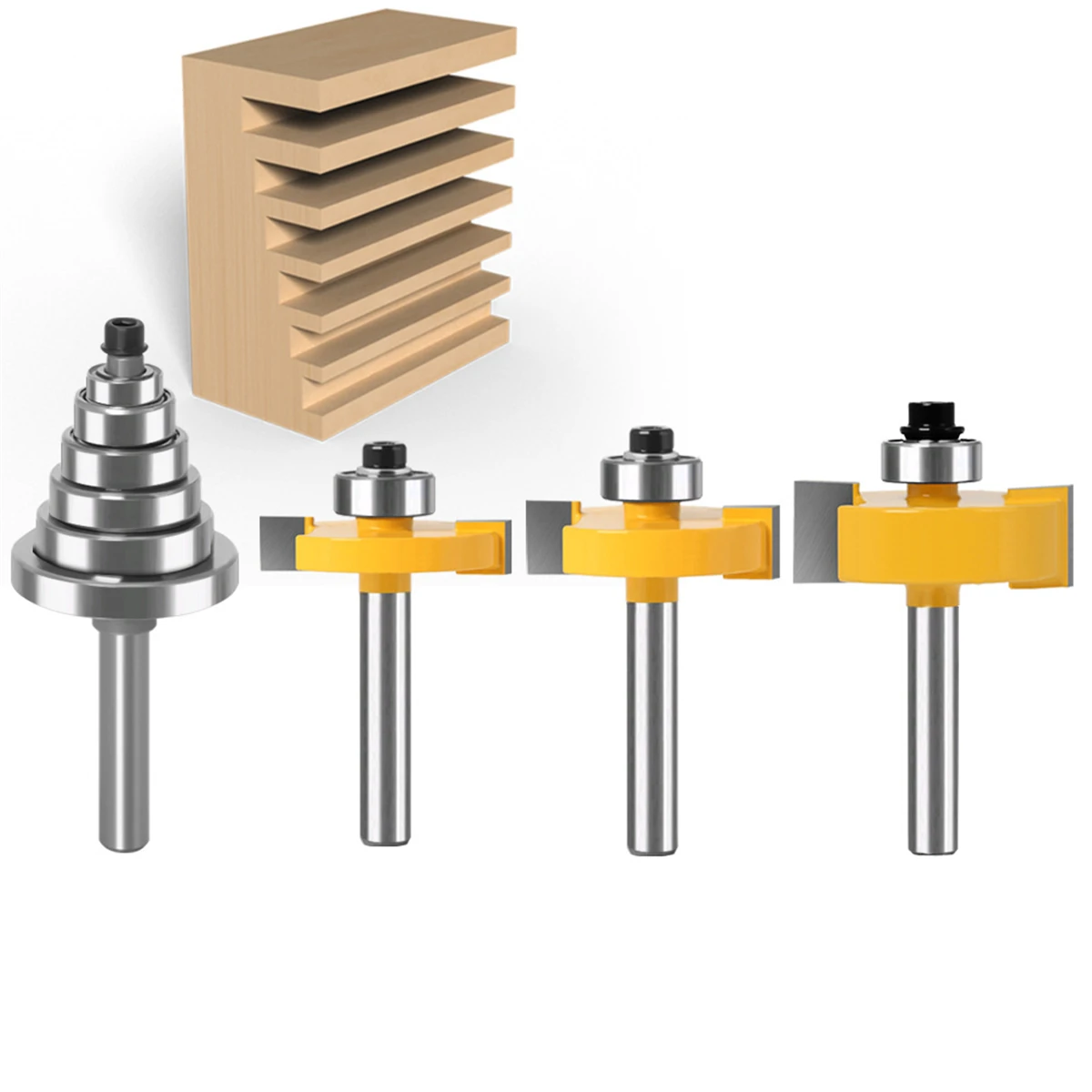 

6.35mm 1/4" 8mm 1/2" 12.7mm Shank Rabbet Router Bit with Bearings Set Adjustable Tenon Cutter Cemented Carbide Woodworking Bits