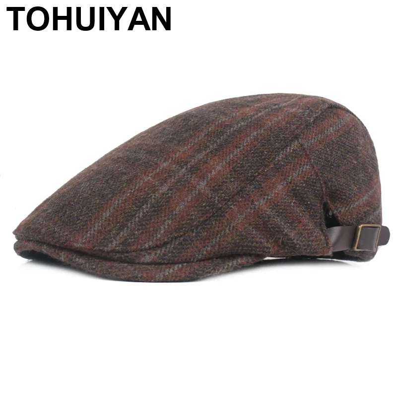 

TOHUIYAN, шерстяные зимние шапки для мужчин, клетчатая теплая кепка газетчика, уличный берет, мужская шапка, осенняя Регулируемая Кепка Гэтсби