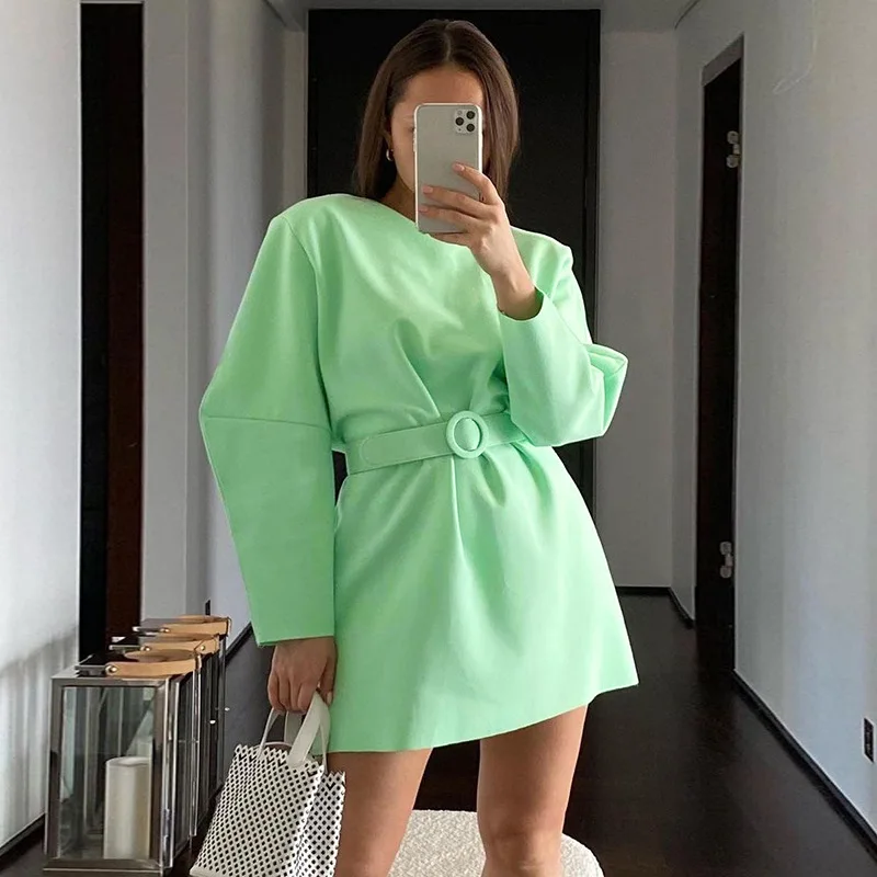 

Autumn/Winter and Elegant Women's FashionLoose Skirt Temperament Belt Belt Round Neck Long Sleeve Stitching Large Swing Dress