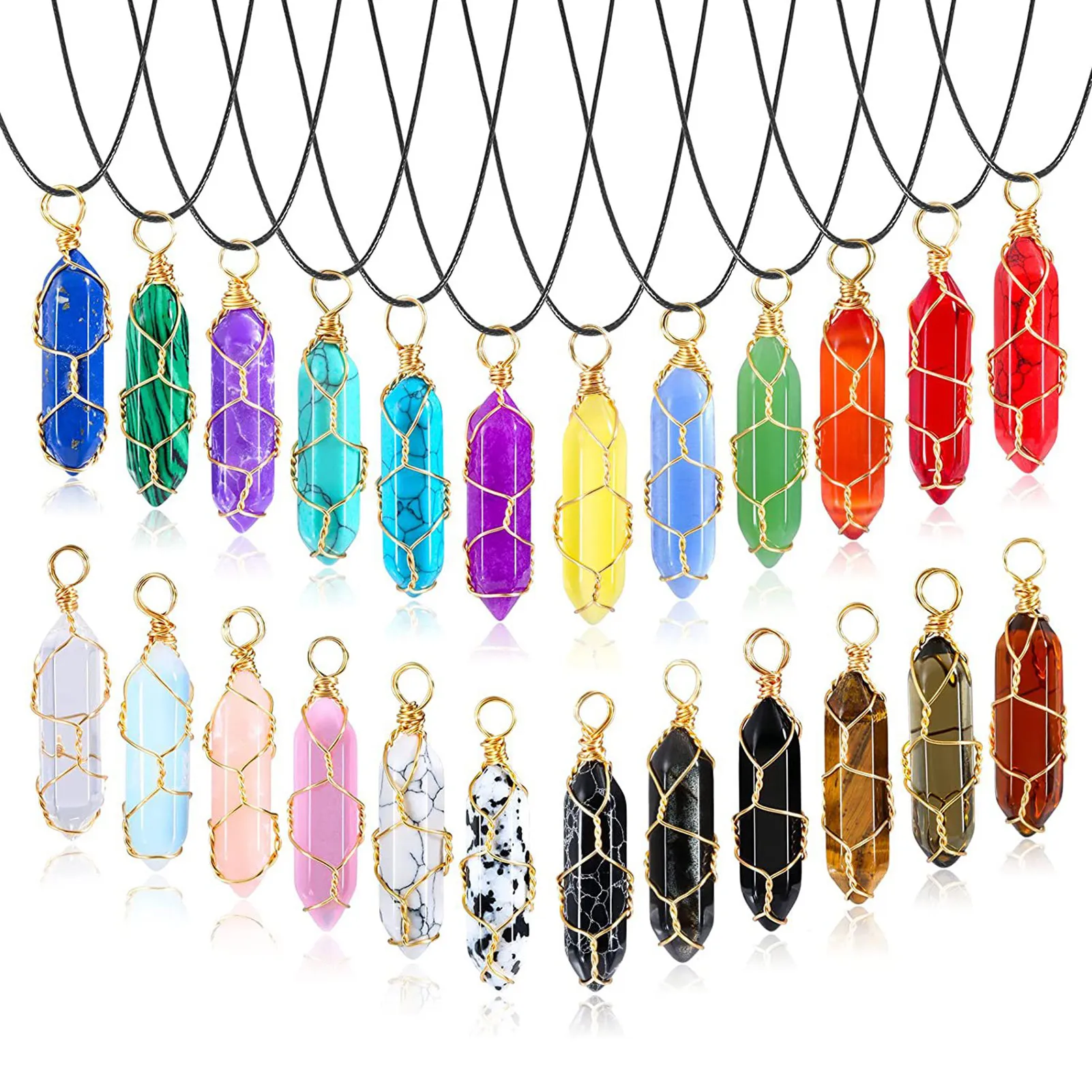 

Crystal Necklace 24 Pieces Pointed Crystal Pendants Bullet Shape Crystal Dangles Charms For Jewelry Making Natural Quartz