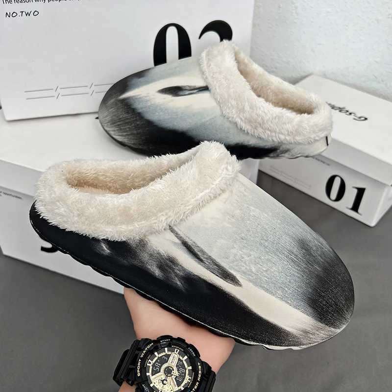 Winter Warm Plus Velvet Slippers Fashion Trend Indoor Home Slippers Non-slip Comfortable Wear-resistant Cotton Shoes Size 36-47