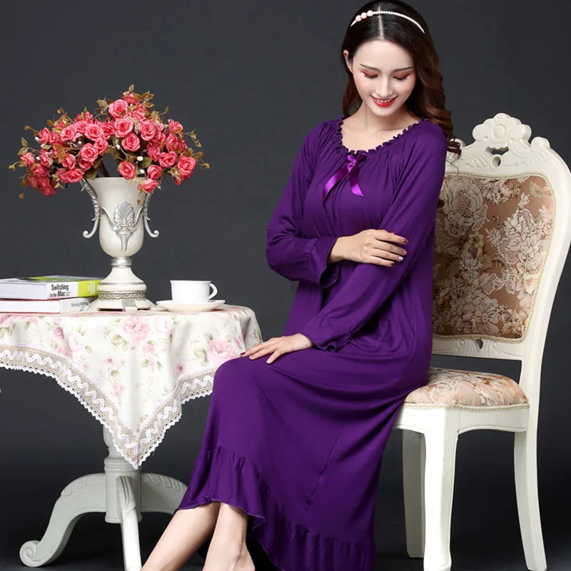 Autumn and Winter Women's Nightdress Long Sleeve Modal Home Service Sleepwear Women Night Gown Sleep Tops Sexy Nightwear