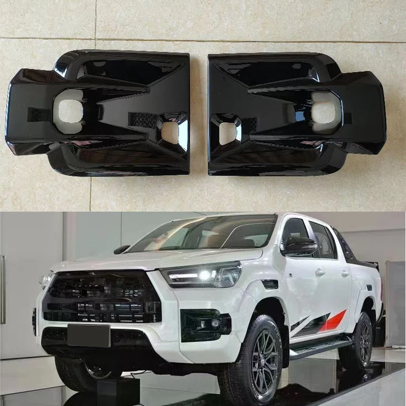 

2pcs ABS Gloss Black Fog Lamp Cover For Toyota Hilux Rocco GR 2021 2022 Front Bumper Foglight Trims Car Styling
