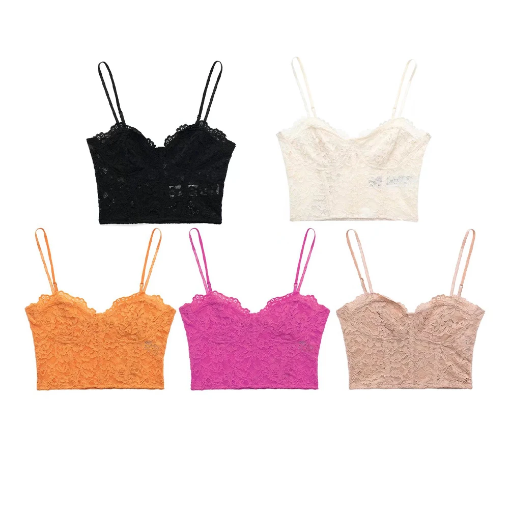 

Women's New Lace Corset Style Camisole Solid Color Tops Short Retro Temperament Sexy Chic Fashion Female Backless Tops Mujer