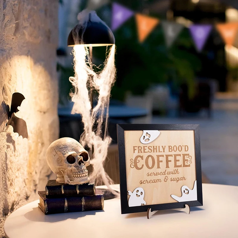Цельный 3D двойной деревянный знак кофе забавная тема Хэллоуина свежий бу с