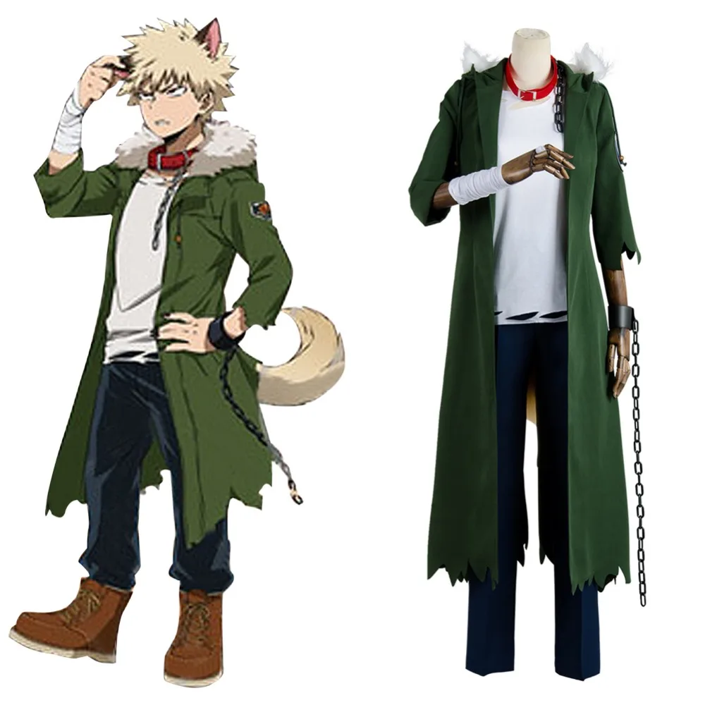 

Anime Boku no Hero Academia Bakugou Katsuki Cosplay Costume My Hero Academia Long Coat Pants Tail Halloween Full Set