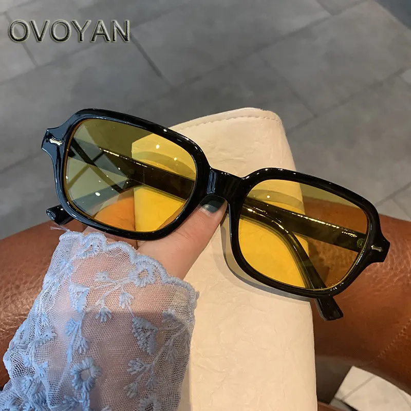 

OVOYAN 2022 High Quality Sunglasses Women Square Luxury Brand Sun Glasses Men Vintage Yellow Eyewear Hip Hop Shades for Women