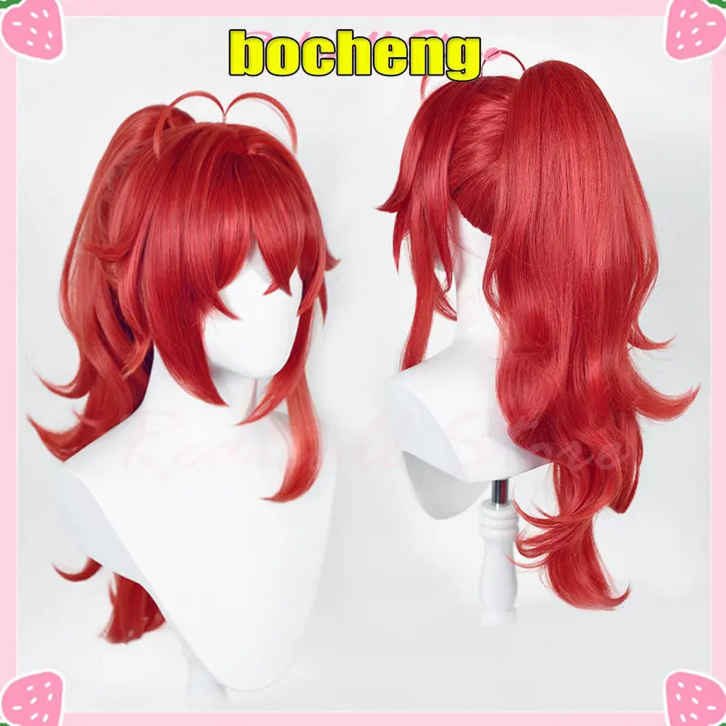 

Комикс разбавитель парик Genshin ударопрочный длинный кудрявый высокий Пигтейл красный термостойкий для взрослых мужчин женщин Хэллоуин ролевые игры