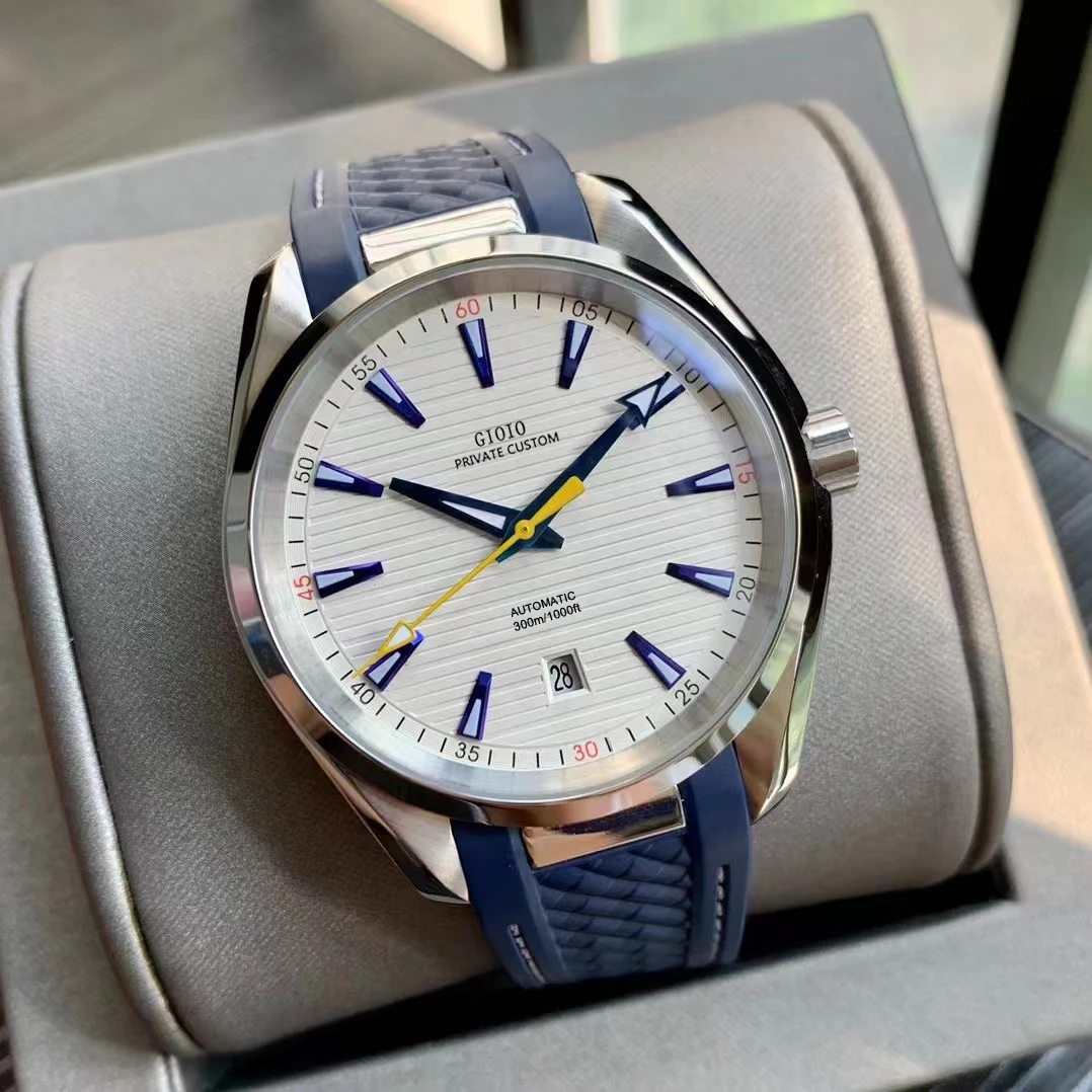 

Luxury Mens Automatic Watch Mechanical Sapphire Blue Black Rubber Luminous Stainless Steel Calendar