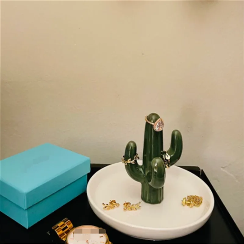 Cactus/Aloe Shape Ring Holder Dish Ceramic Succulent for Jewelry Organizer Display Home Decor Festival Gifts for Mom Wife Girls