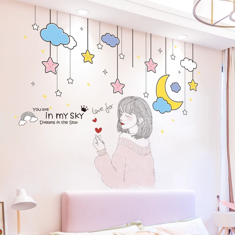 

Stars Clouds Wall Sticker DIY Cartoon Girl Mural Decals for Kids Bedroom Baby Room Children Nursery Kindergarten Home Decoration