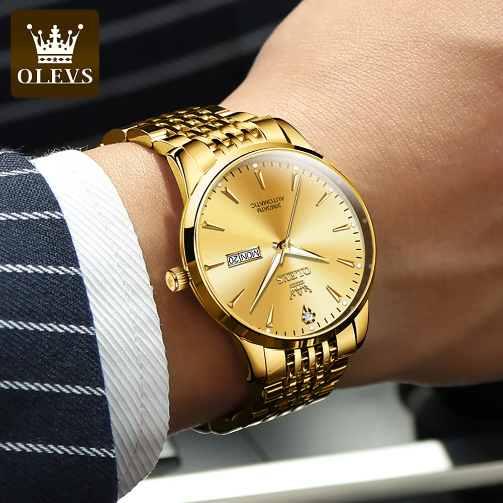 OLEVS New Luxury Gold Mechanical Watches Mens Luminous Hands Waterproof Automatic Watch For Men Clock Relogio Masculino 6635 enlarge