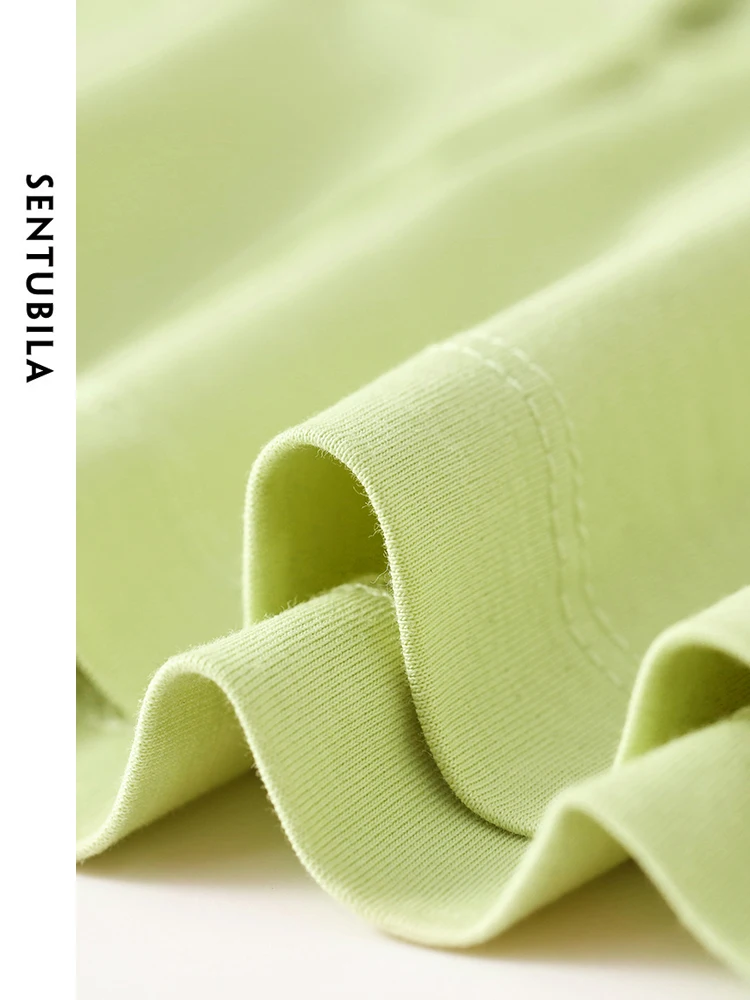 SENTUBILA однотонная хлопковая футболка с круглым вырезом повседневные тонкие