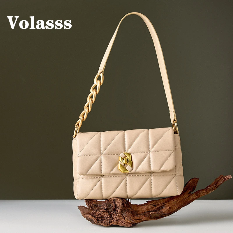 

Volasss 2023 New Simple Genuine Leather Shoulder Women's Bag Fashion Versatile Crossbody Bags Luxury Chain Soft Handbag Female