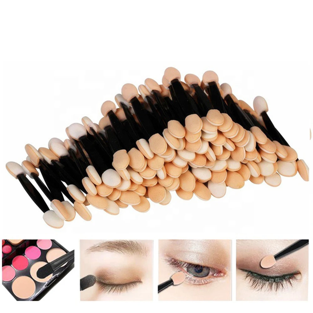 

100pcs/pack Disposable Eyeshadow Stick Shadow Sponge Brush Makeup Dual Sided Soft Latex Sponge Eyeshadow