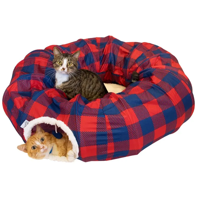 

Plaid Cat Tunnel Bed, Cat Toy - for Cat and Kitten Soft Sleep House Cushion Pet Product Accessories