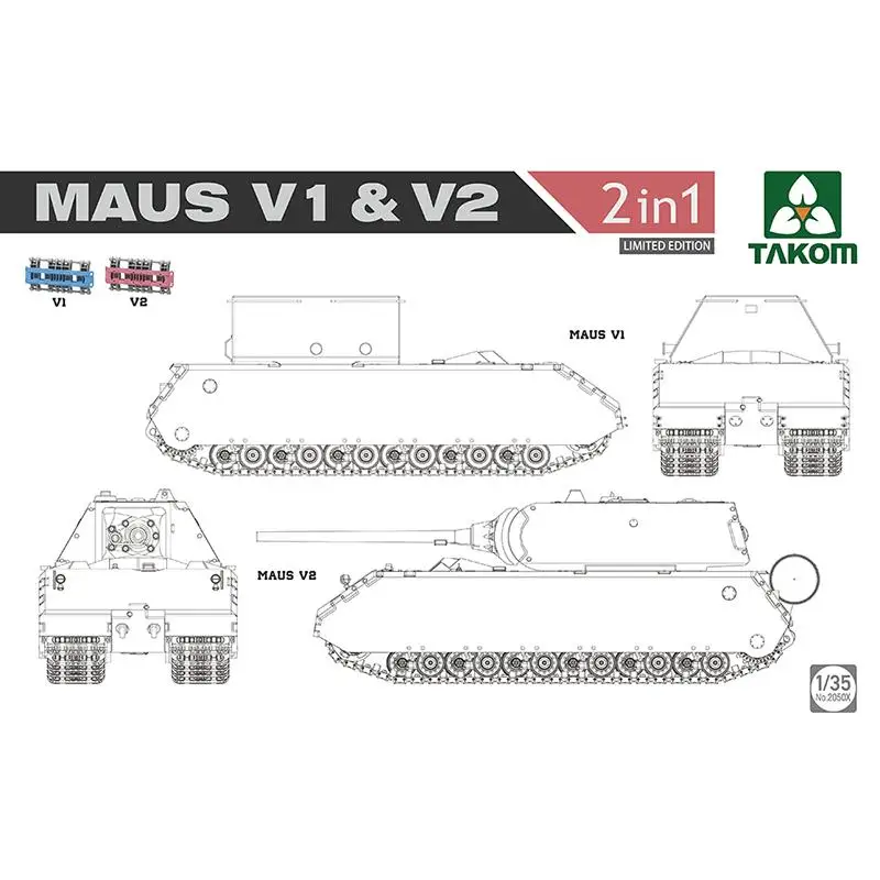 

Takom 2050x 1/35 Scale MAUS V1 & V2 2 в 1 ОГРАНИЧЕННАЯ МОДЕЛЬ резервуара