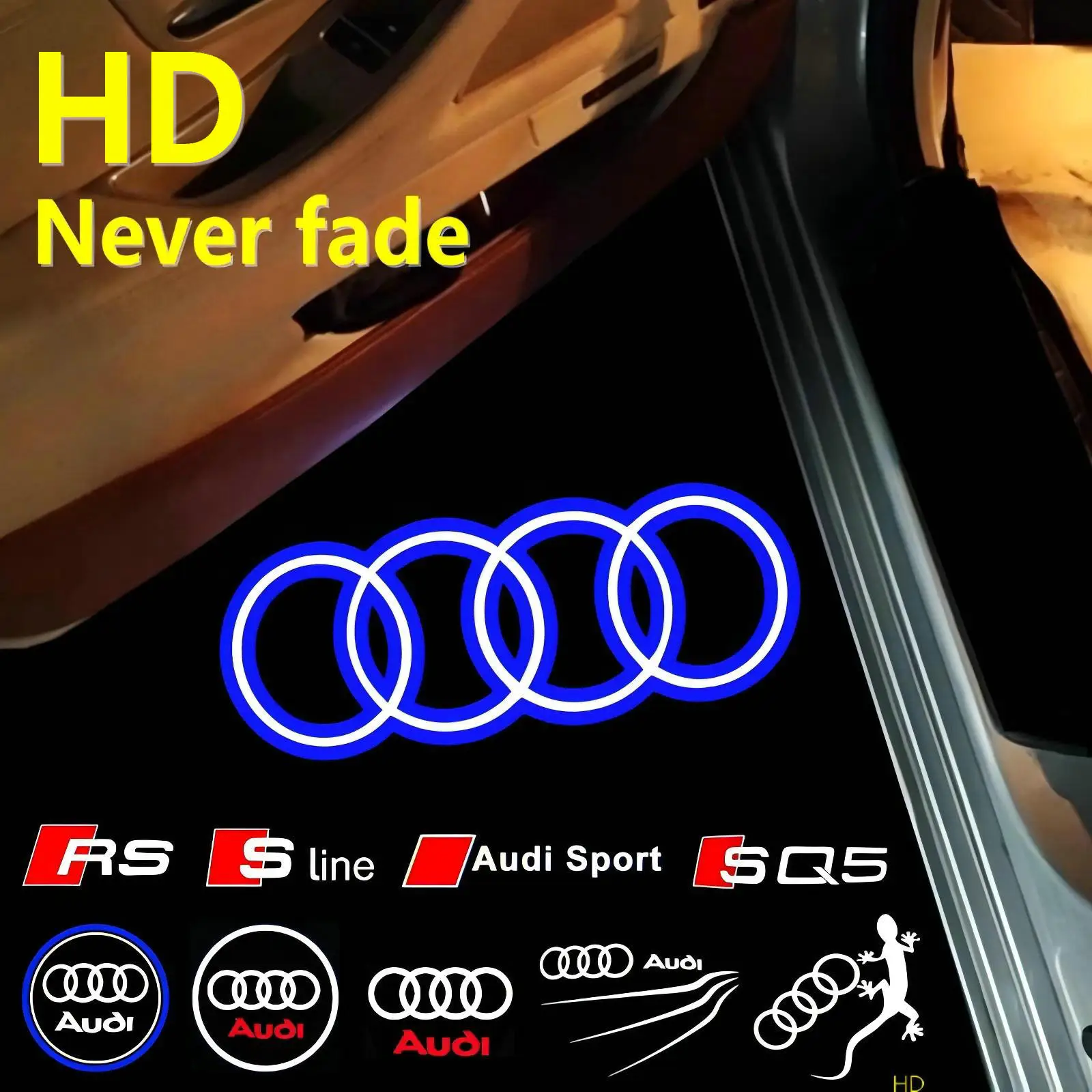 2 светодиодных HD автомобильных дверных фонаря для Audi Sport S line Quattro S3 SQ5 S6 RS TT Q7 Q5 Q3 A4 B8