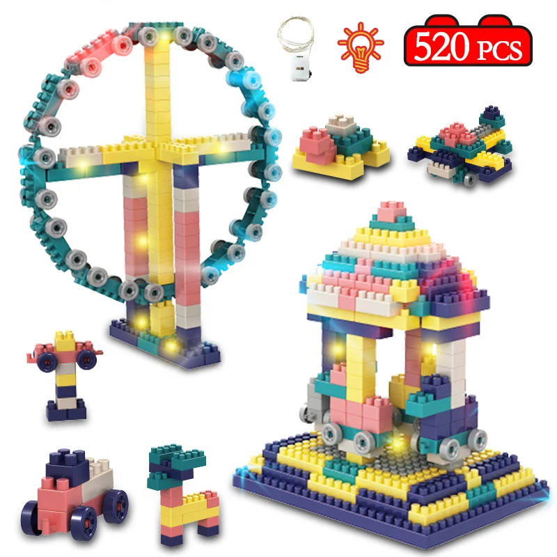 

260-520PCS City Big Size House Castle Building Blocks DIY Children Colorful Architecture LED Lights Bricks Toys For Kids Gifts