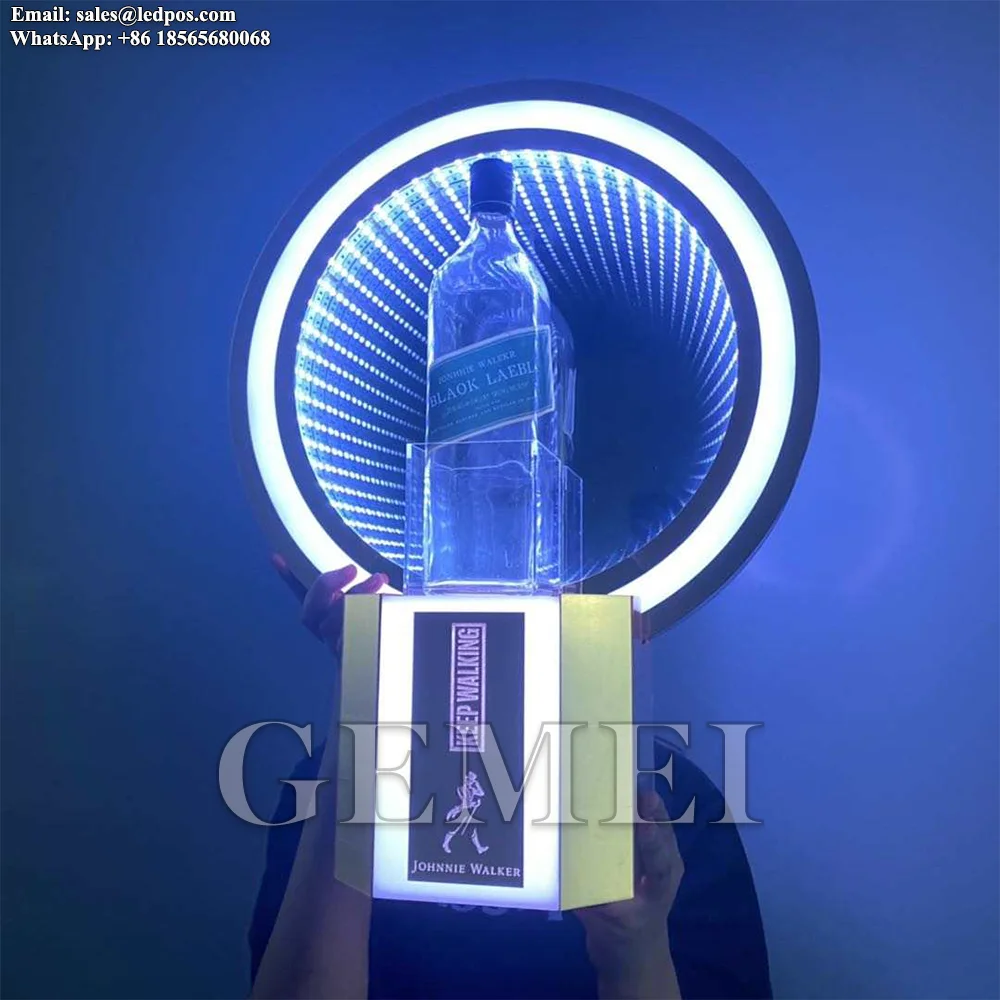 Infinity Mirror Keep Walking Johnnie Walker Whiskey Bottle Neon Bar Sign Wine Rack Whisky Glorifier Champagne Presenter Display