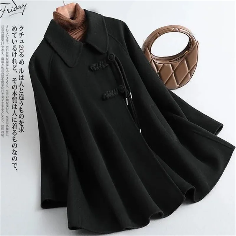 Женское двухстороннее шерстяное пальто средней длины модель 2024 года Женская