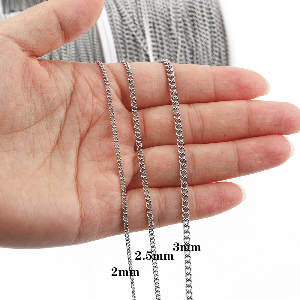 2 M/Roll Stainless Steel Chains for DIY Neckalce Jewelry Making Component Bulk Cable Link Chain Handmade Bracelet Accessories