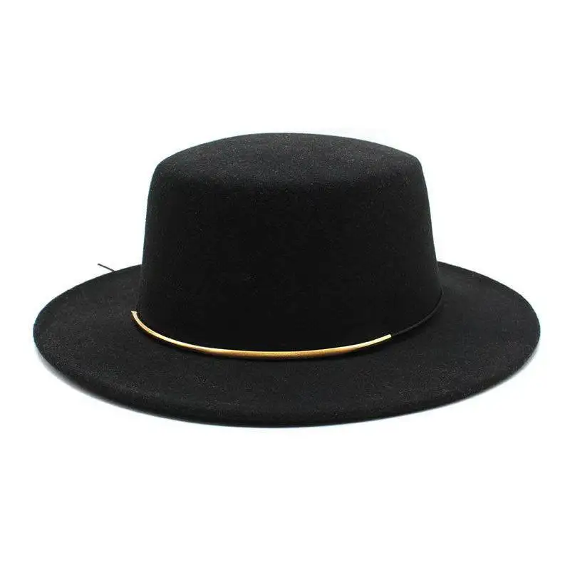 

Women Big Edge Wool Fedora Hat Wide Brim Church Top Hat Winter Autumn Elegant Lady Jazz Caps Chain Decoration Panama Cap