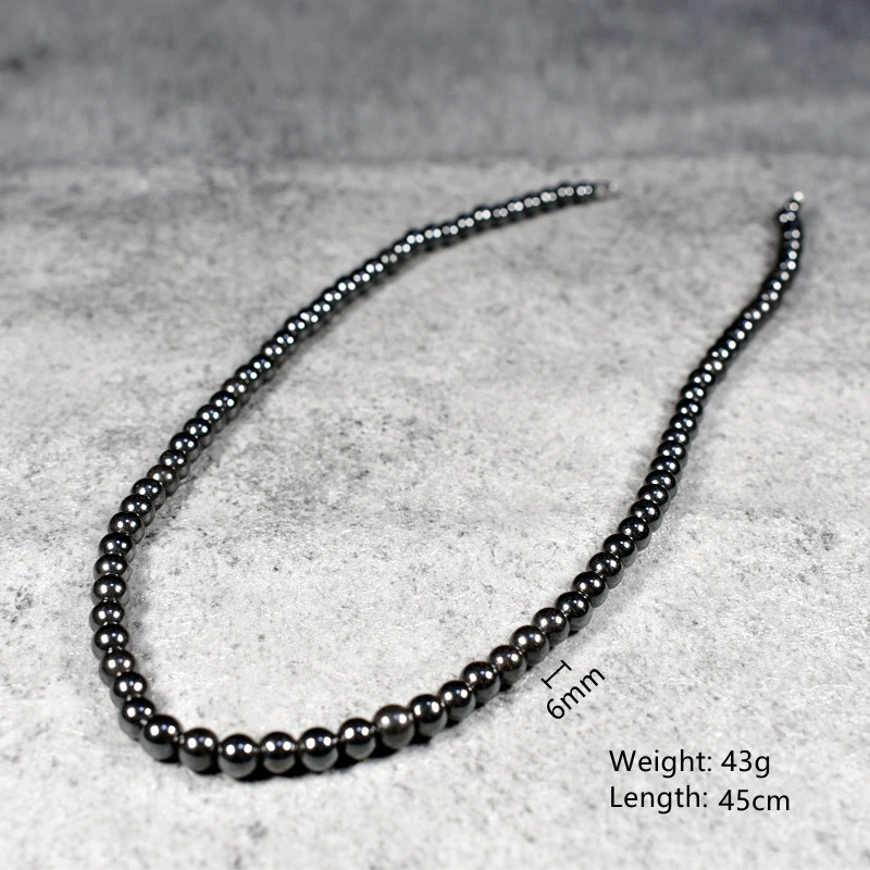 Ожерелья для магнитной терапии черные круглые бусы из гематита чокер цепь