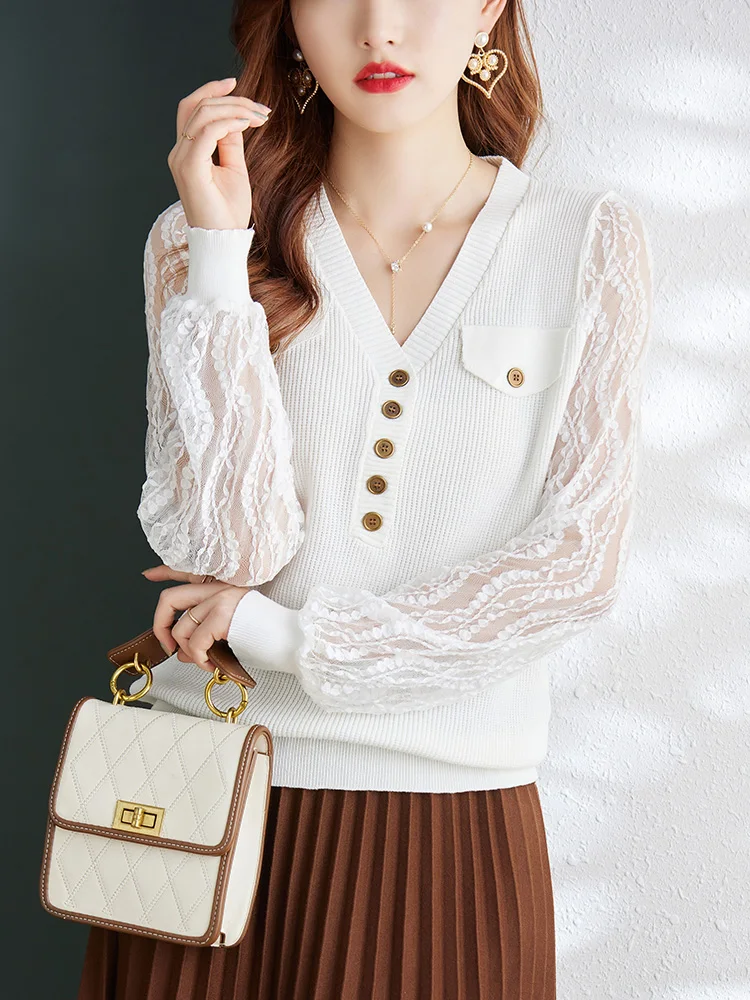 

Solid women blouse white v neck long sleeve transparent sexy elegant pullover female jumper office ladies top bloiuses mujer